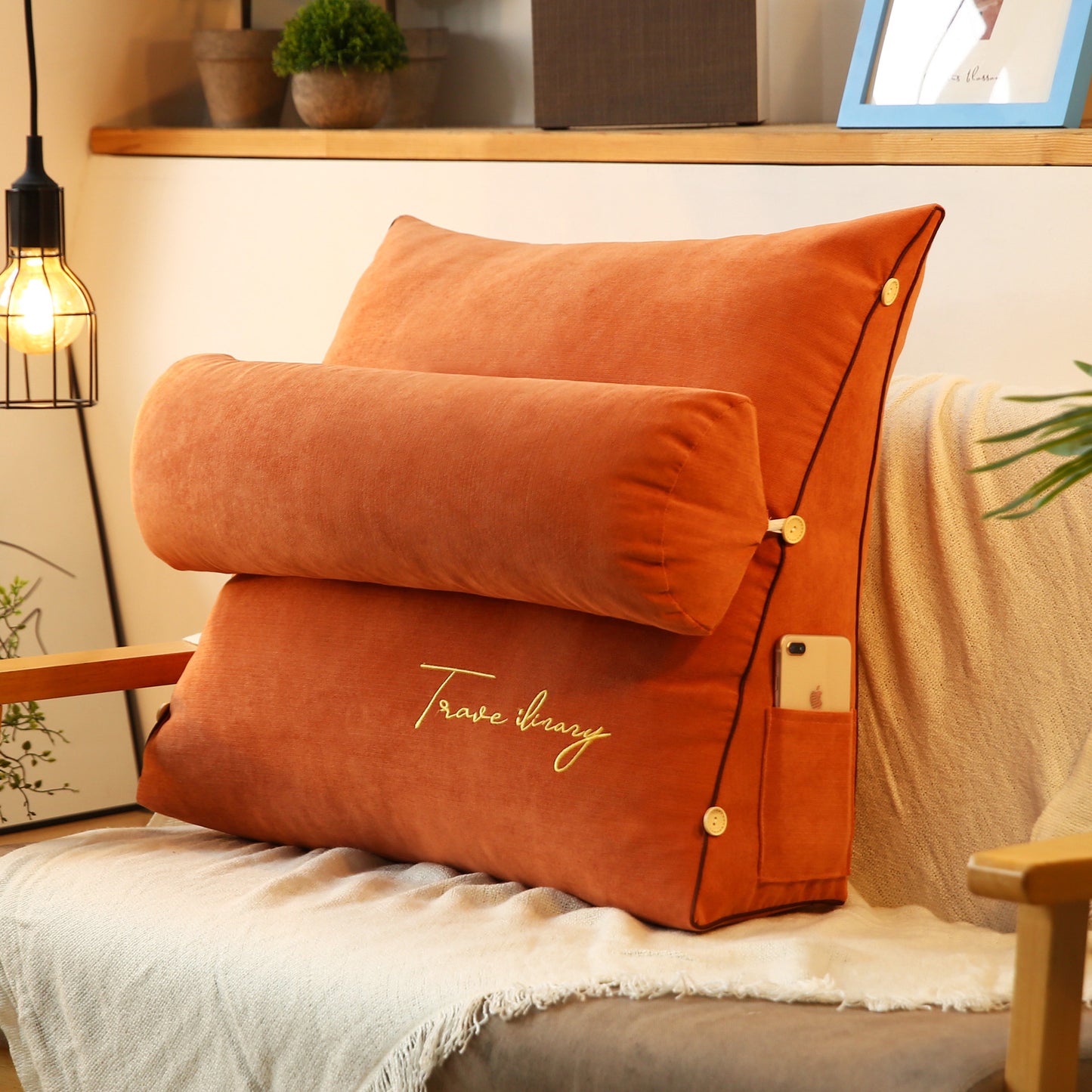 Solid Color Embroidered Triangle Cushion