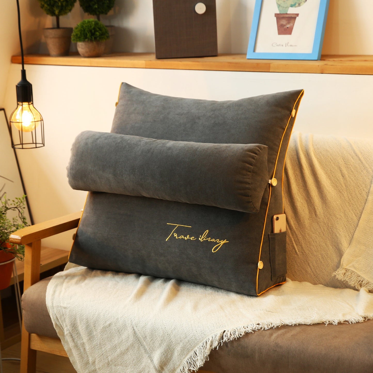 Solid Color Embroidered Triangle Cushion