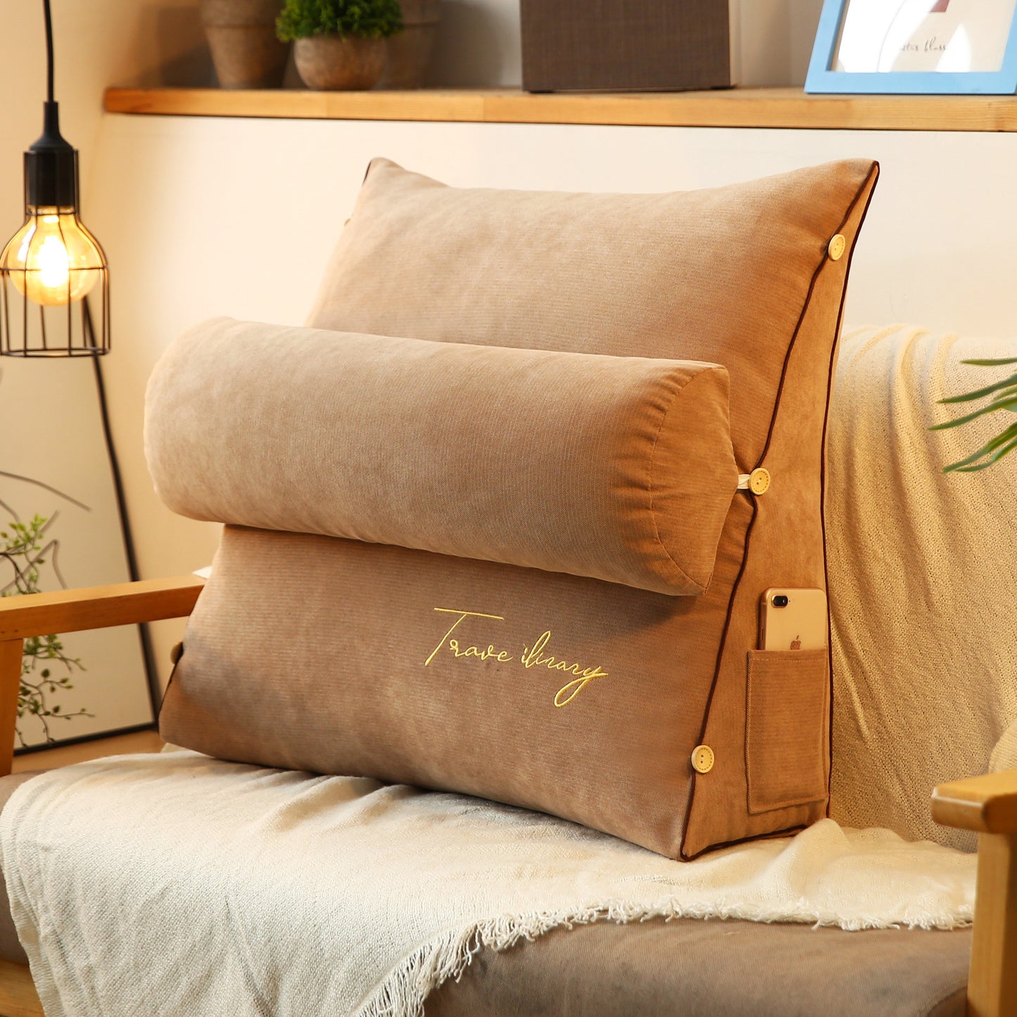 Solid Color Embroidered Triangle Cushion