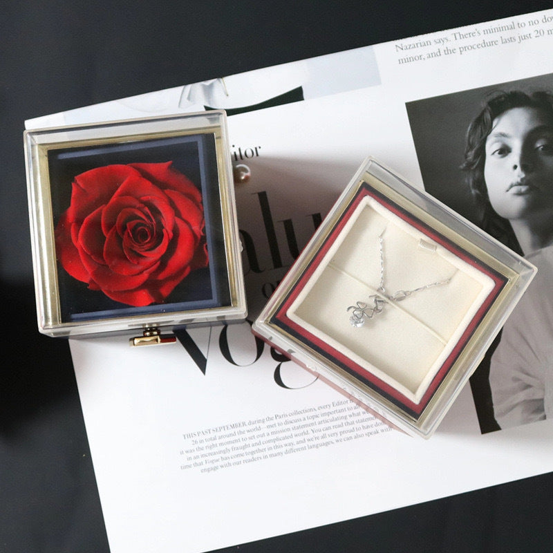 Rotating Flower Box Acrylic Eternal Flower Jewelry Box