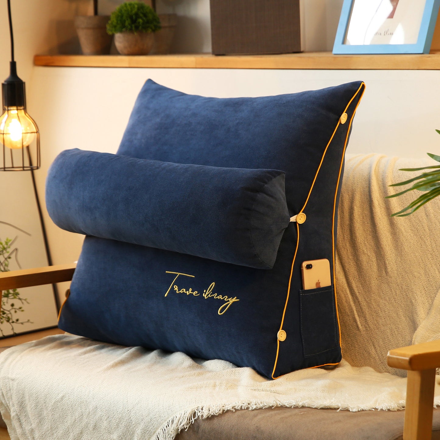Solid Color Embroidered Triangle Cushion