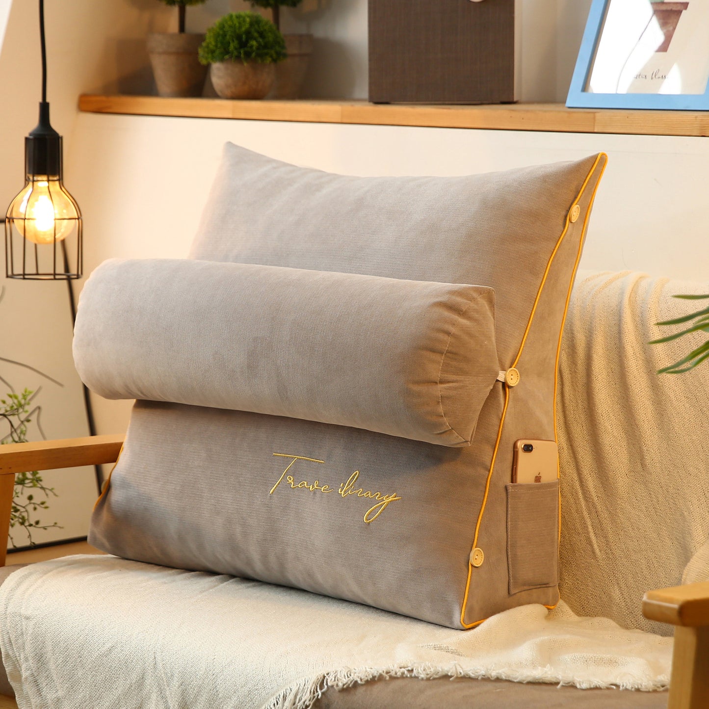 Solid Color Embroidered Triangle Cushion