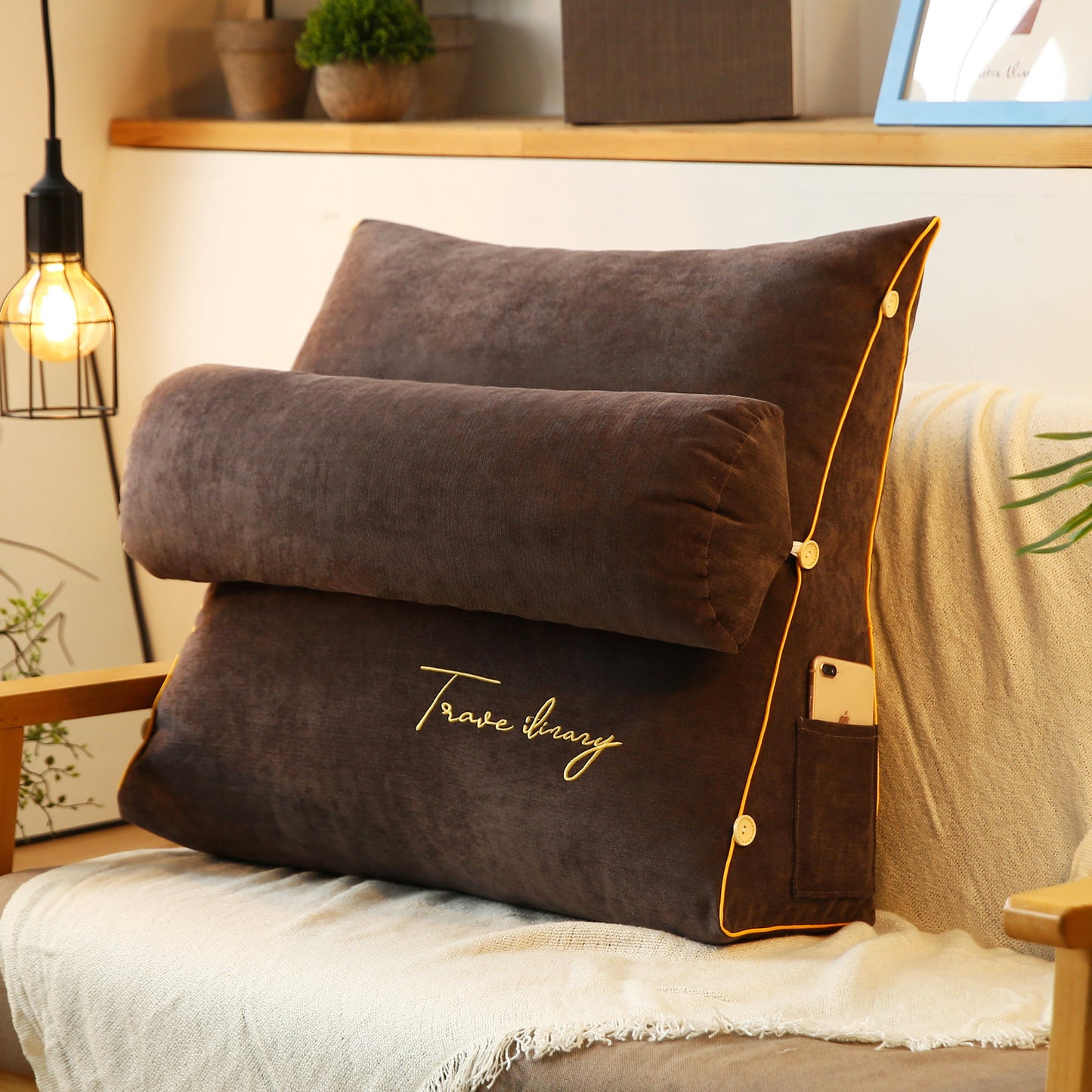Solid Color Embroidered Triangle Cushion