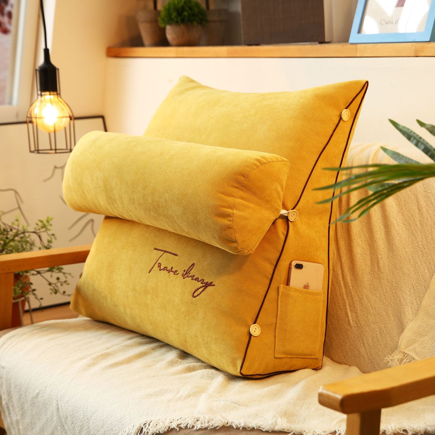 Solid Color Embroidered Triangle Cushion