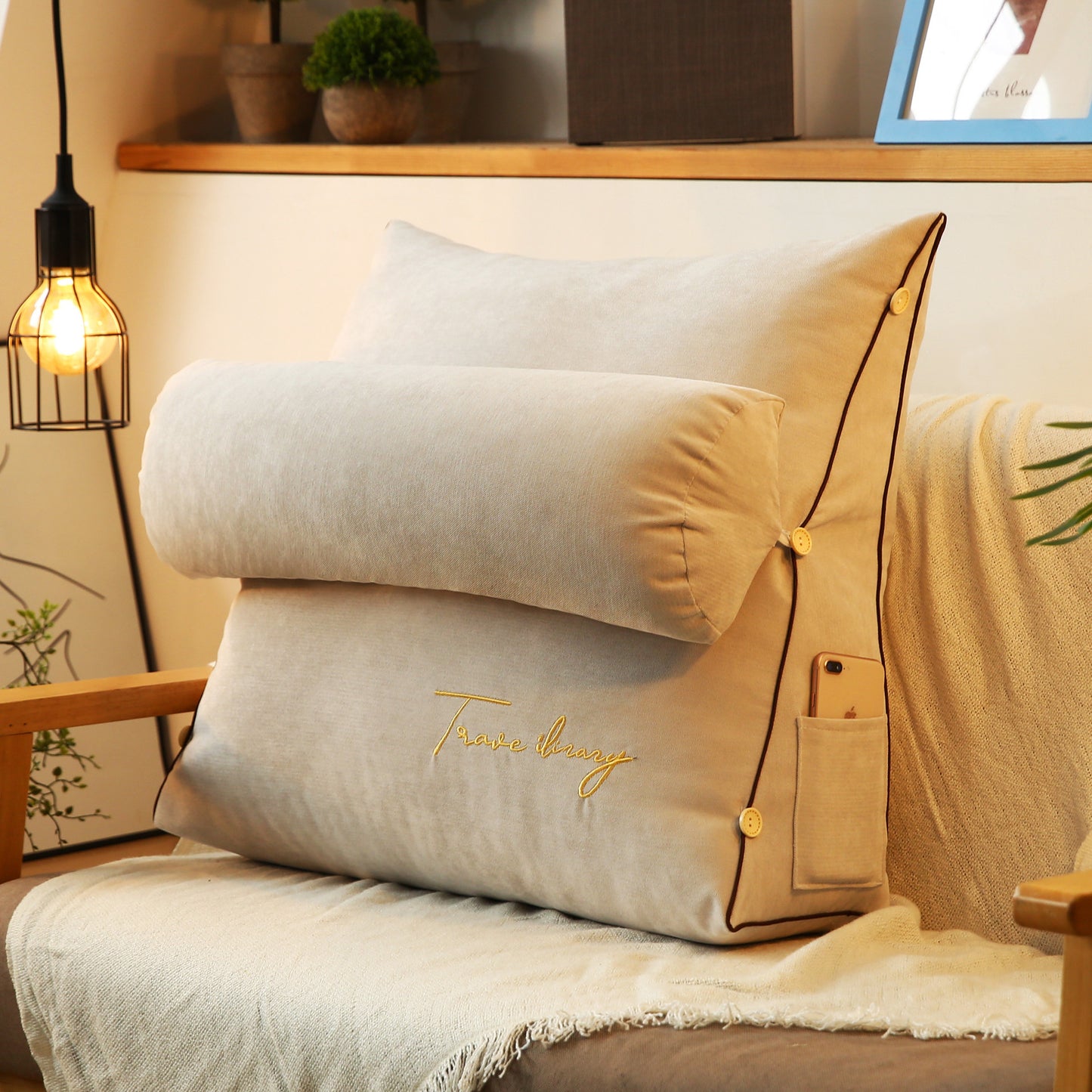Solid Color Embroidered Triangle Cushion