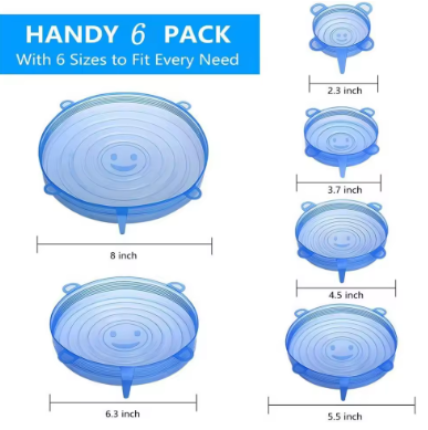 Silicone Stretch Lid 6 sizes with dimensions
