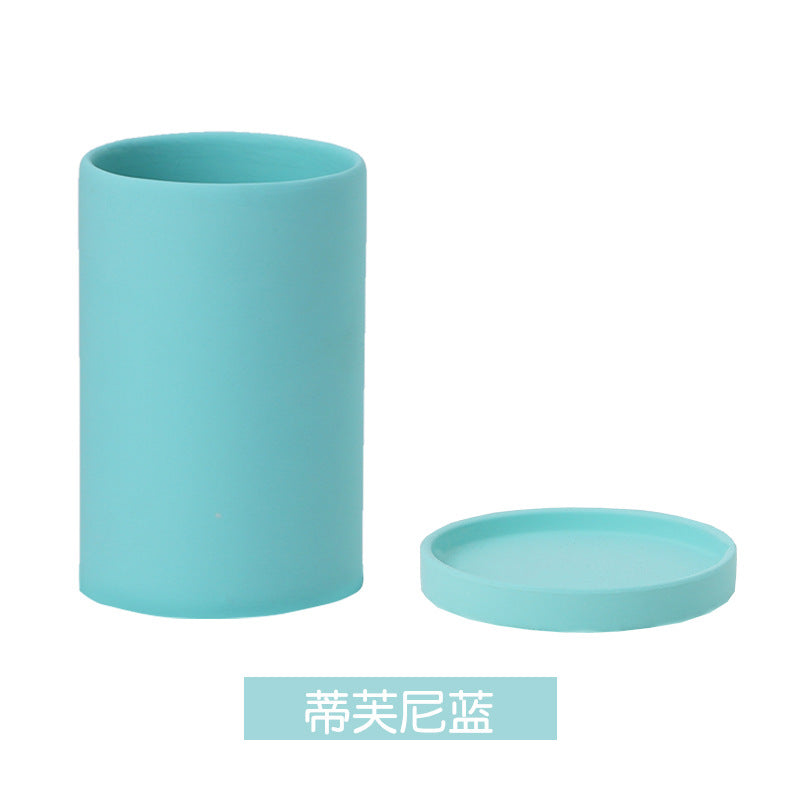 High Cylindrical Morandi Solid Color Ceramic Flower Pot with Tray