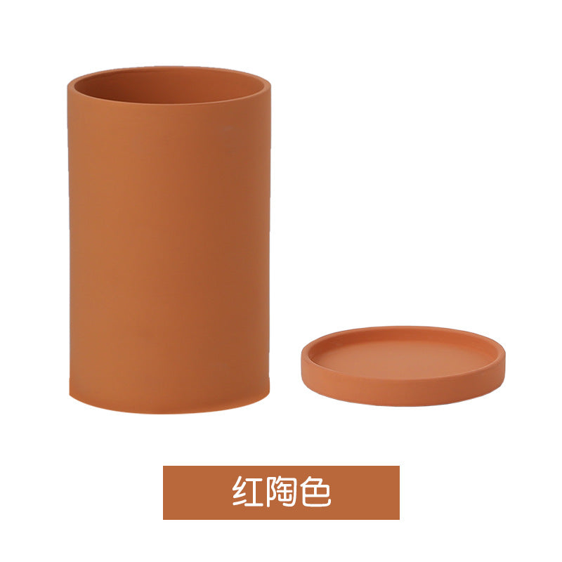 High Cylindrical Morandi Solid Color Ceramic Flower Pot with Tray