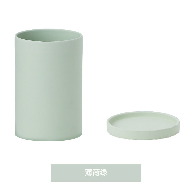 High Cylindrical Morandi Solid Color Ceramic Flower Pot with Tray