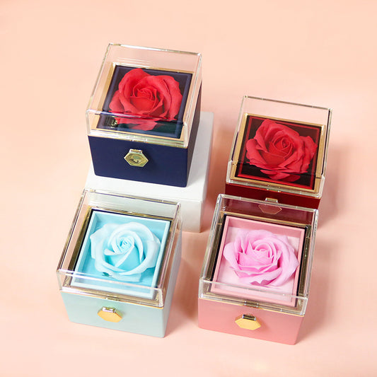 Rotating Flower Box Acrylic Eternal Flower Jewelry Box