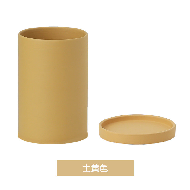 High Cylindrical Morandi Solid Color Ceramic Flower Pot with Tray