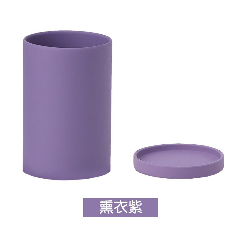 High Cylindrical Morandi Solid Color Ceramic Flower Pot with Tray