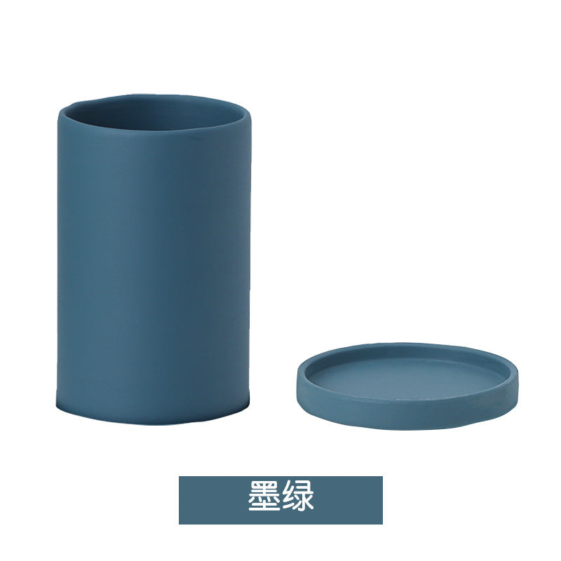 High Cylindrical Morandi Solid Color Ceramic Flower Pot with Tray