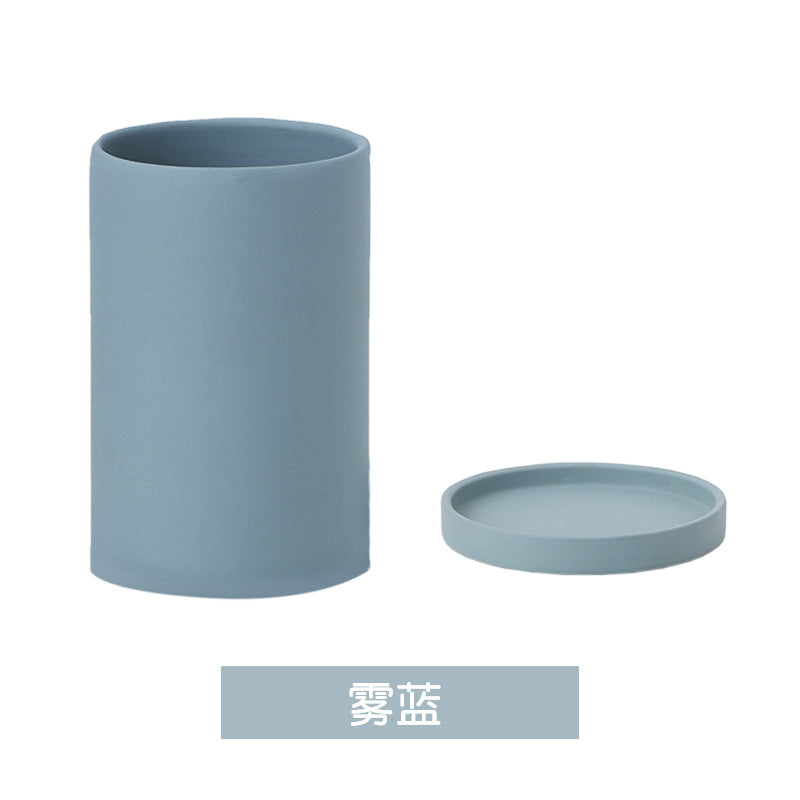 High Cylindrical Morandi Solid Color Ceramic Flower Pot with Tray