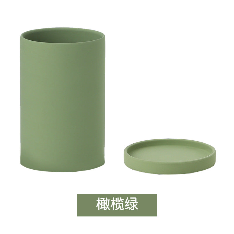 High Cylindrical Morandi Solid Color Ceramic Flower Pot with Tray